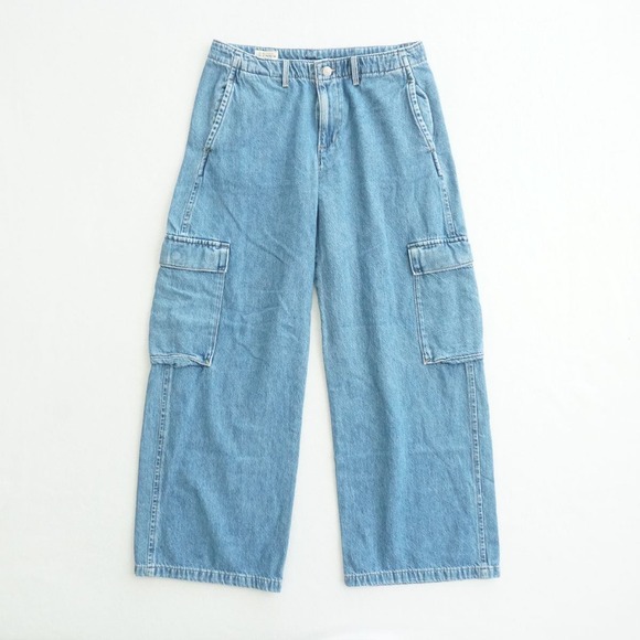 Levi's Denim - Levi's Premium Denim Cargo Jeans Wide Leg Relaxed Loose Light Blue Womens 29